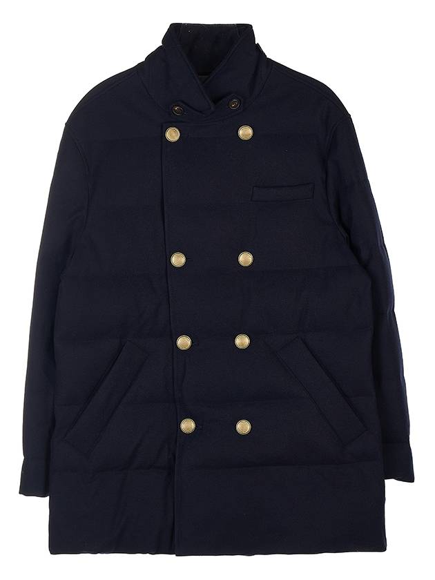 Double Breasted Padded Coat Navy - BRUNELLO CUCINELLI - BALAAN.