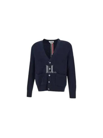 Brushed Effect Virgin Wool Cardigan Navy - THOM BROWNE - BALAAN 2