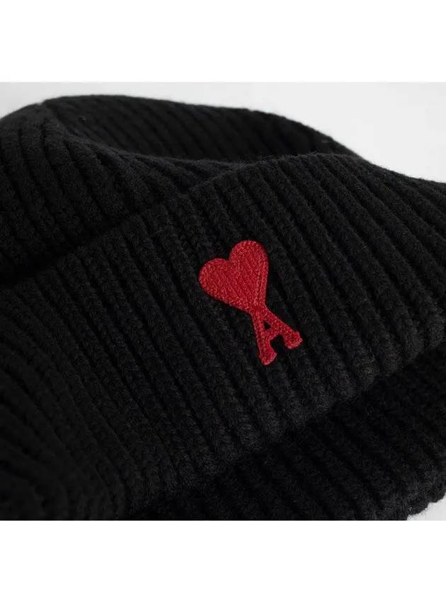 Heart Logo Wool Beanie Black - AMI - BALAAN 4