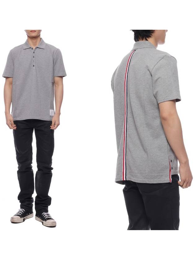 Men's Cotton Pique Center Bag Striped Short Sleeve Polo Shirt Grey - THOM BROWNE - BALAAN 3