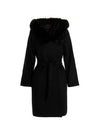 Studio Mango Fox Fur Hooded Wool Single Coat Black - MAX MARA - BALAAN.