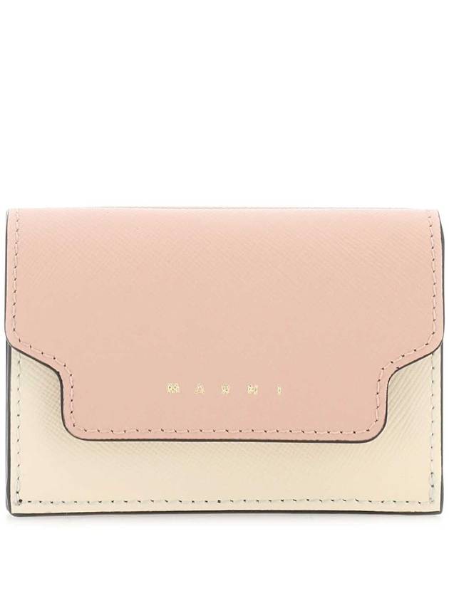 Saffiano Color Block Tri-Fold Half Wallet Pink - MARNI - BALAAN 1