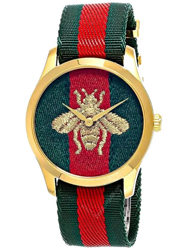 Bee Fabric Band Watch Green Red - GUCCI - BALAAN 4