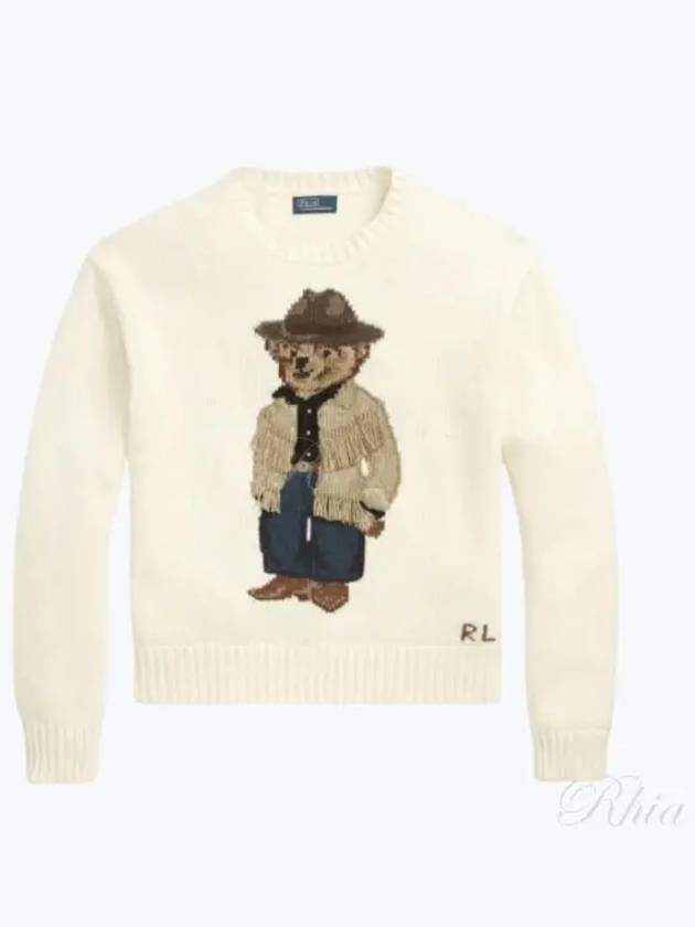 Bear Crew Neck Cotton Knit Top Cream - POLO RALPH LAUREN - BALAAN 2