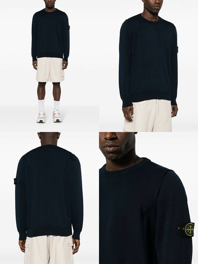 Crewneck Soft Cotton Knit Top Navy - STONE ISLAND - BALAAN 3