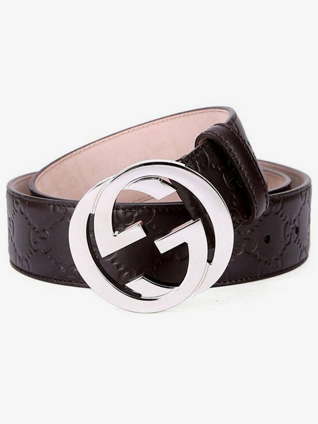 Signature G Buckle Seama Leather Belt Brown - GUCCI - BALAAN.