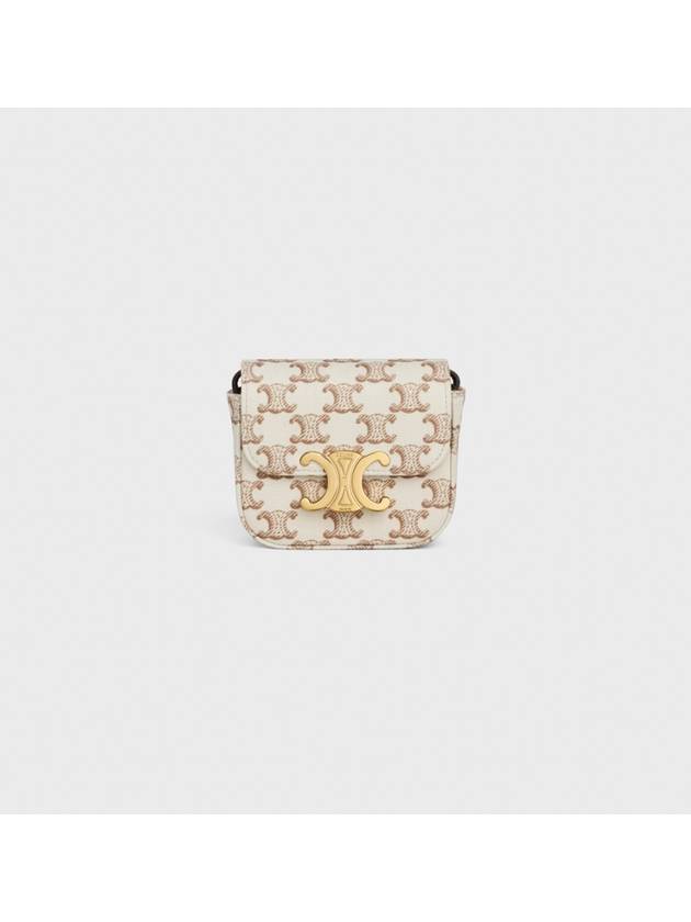 Mini Claude Textile Triomphe Print Calfskin Cross Bag White - CELINE - BALAAN 1