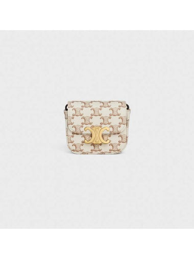 Mini Claude Textile Triomphe Print Calfskin Cross Bag White - CELINE - BALAAN 1