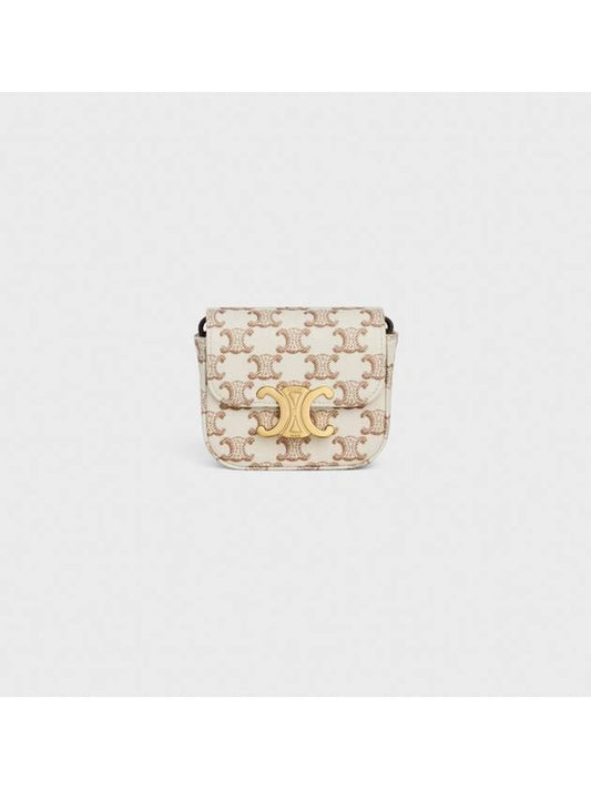 Mini Claude Textile Triomphe Print Calfskin Cross Bag White - CELINE - BALAAN 1