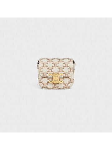 Mini Claude Textile Triomphe Print Calfskin Cross Bag White - CELINE - BALAAN 1