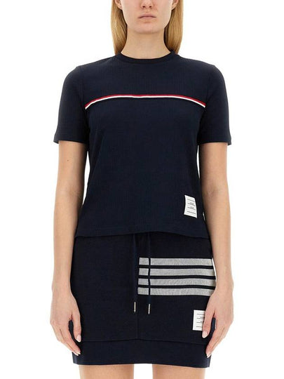 Women's High Twist Rip Stripe Short Sleeve T-Shirt Navy - THOM BROWNE - BALAAN 2