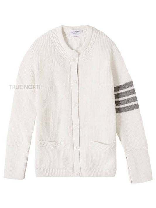 Cotton Jersey Flower 4 Bar V Neck Cardigan White - THOM BROWNE - BALAAN.