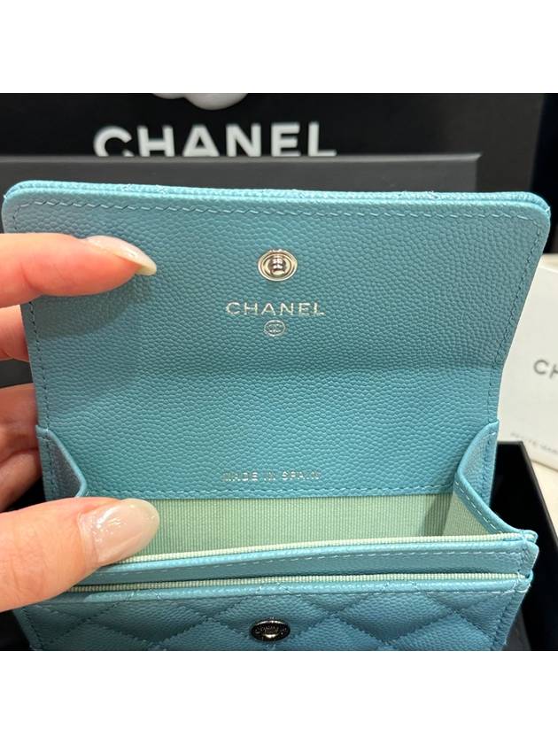 Wallet New Logo Cavier Skin Sky Blue CC - CHANEL - BALAAN 5