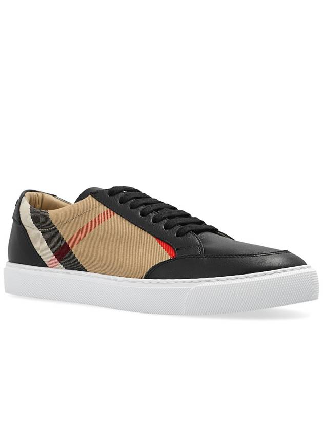 House Check Panel Leather Low Top Sneakers Black - BURBERRY - BALAAN 5