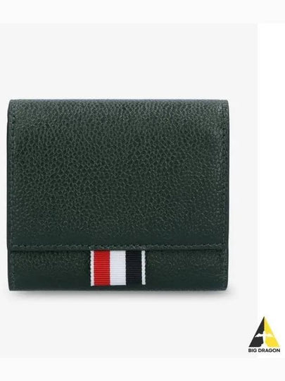 RWB Stripe Pebble Leather Tri-fold Half Wallet Dark Green - THOM BROWNE - BALAAN 2