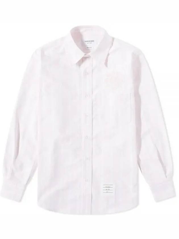 Men's Floral Applique Striped Oxford Long Sleeve Shirt Light Pink - THOM BROWNE - BALAAN 1