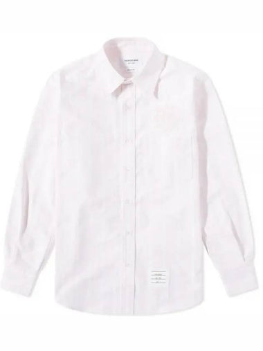 Men's Floral Applique Striped Oxford Long Sleeve Shirt Light Pink - THOM BROWNE - BALAAN 1