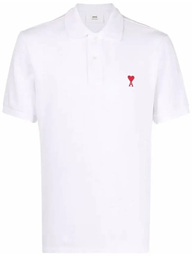 Small Heart Logo Polo Shirt White - AMI - BALAAN 3