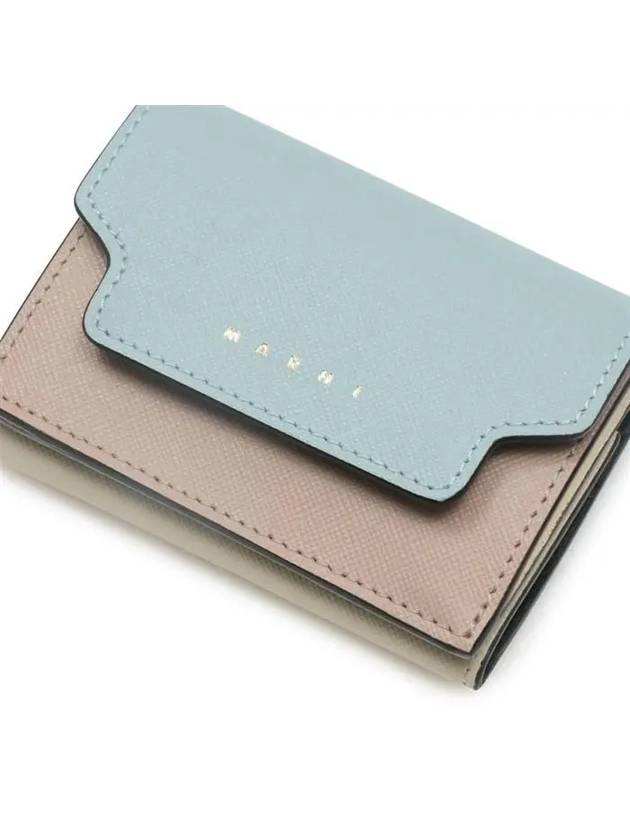 Saffiano Color Block Tri-Fold Half Wallet Blue - MARNI - BALAAN 4