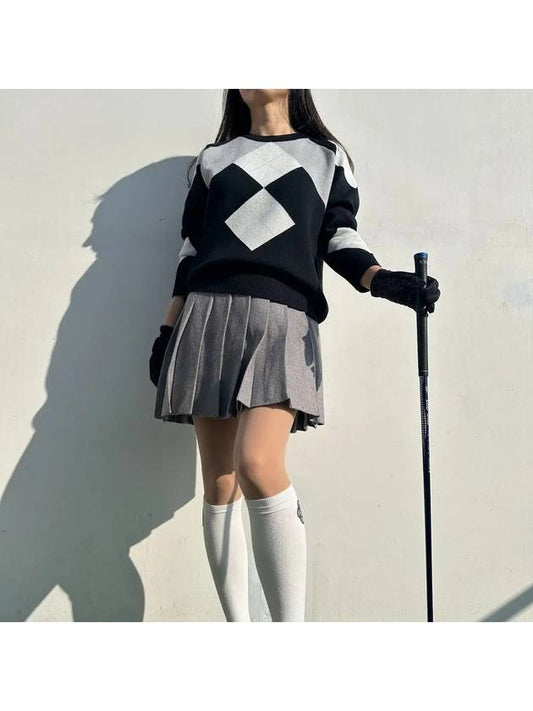 golf knit gray argyle simple long sleeve knit - LOLOALLOY - BALAAN 2