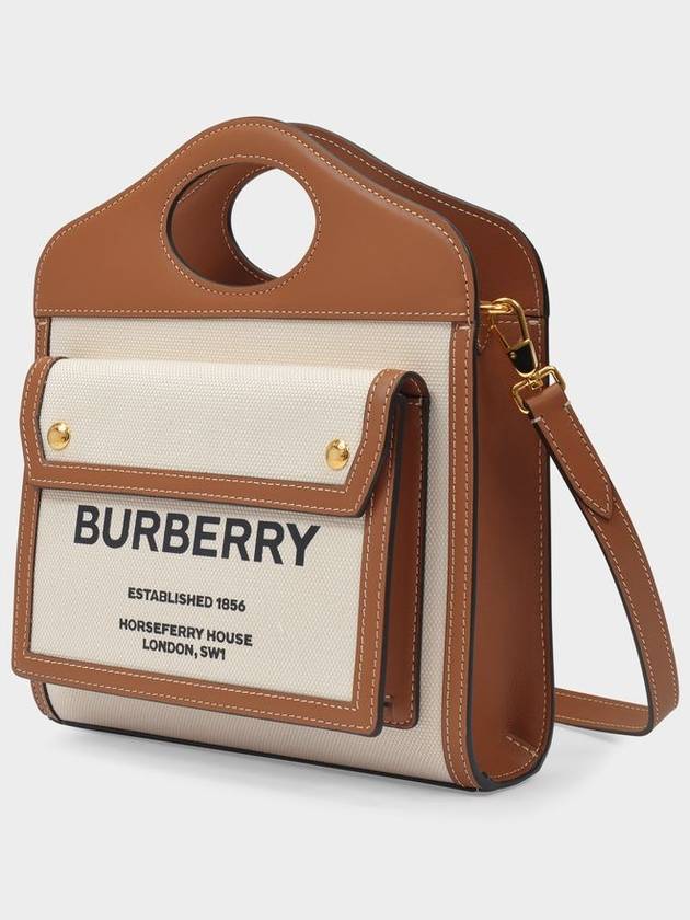 Mini Two-Tone Canvas And Leather Pocket Bag Natural Malt Brown - BURBERRY - BALAAN 3