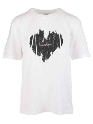 Heart Print Short Sleeve T-Shirt White - SAINT LAURENT - BALAAN 1