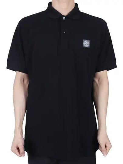 Logo Patch Short Sleeve Polo Shirt Black - STONE ISLAND - BALAAN 2