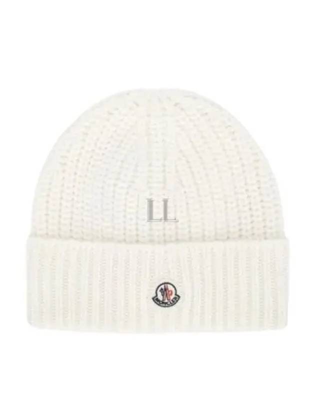 Logo Patch Wool Beanie White - MONCLER - BALAAN 2