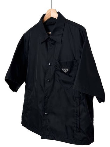 L Men s Triangle Logo Re Nylon Short Sleeve Shirt Jacket Black - PRADA - BALAAN 1