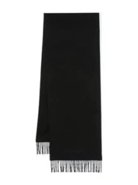 Embroidered Logo Cashmere Muffler Black - SAINT LAURENT - BALAAN 2