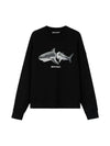 Shark Graphic Print Cotton Sweatshirt Black - PALM ANGELS - BALAAN 1