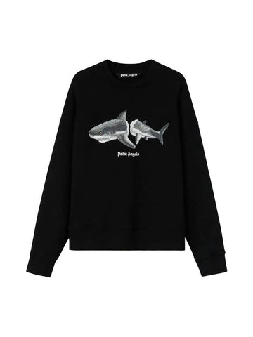 Shark Graphic Print Cotton Sweatshirt Black - PALM ANGELS - BALAAN 1
