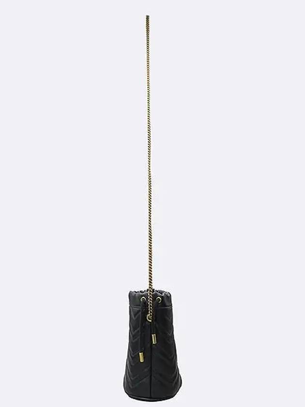 575163 Black leather GG Marmont gold metal logo mini bucket chain cross bag - GUCCI - BALAAN 4