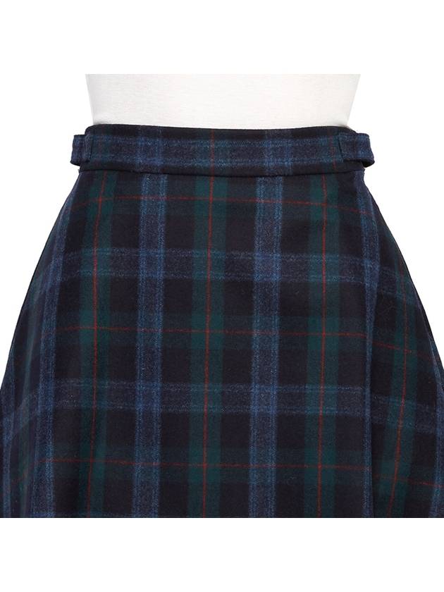 Tartan Flannel Side Tab A Line Skirt Blue - THOM BROWNE - BALAAN 9