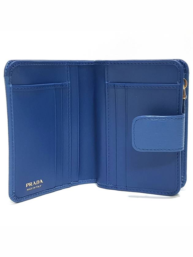 Vitello Gold Logo Half Wallet Blue - PRADA - BALAAN 4