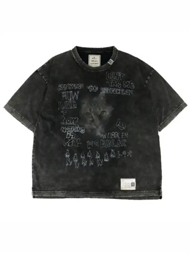 A13TS611 BLACK Distressed Cat Print T shirt - MIHARA YASUHIRO - BALAAN 1