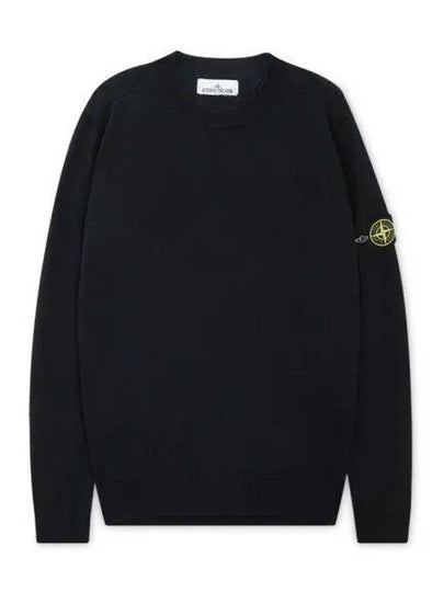 Logo Patch Crewneck Virgin Wool Knit Top Navy - STONE ISLAND - BALAAN 2