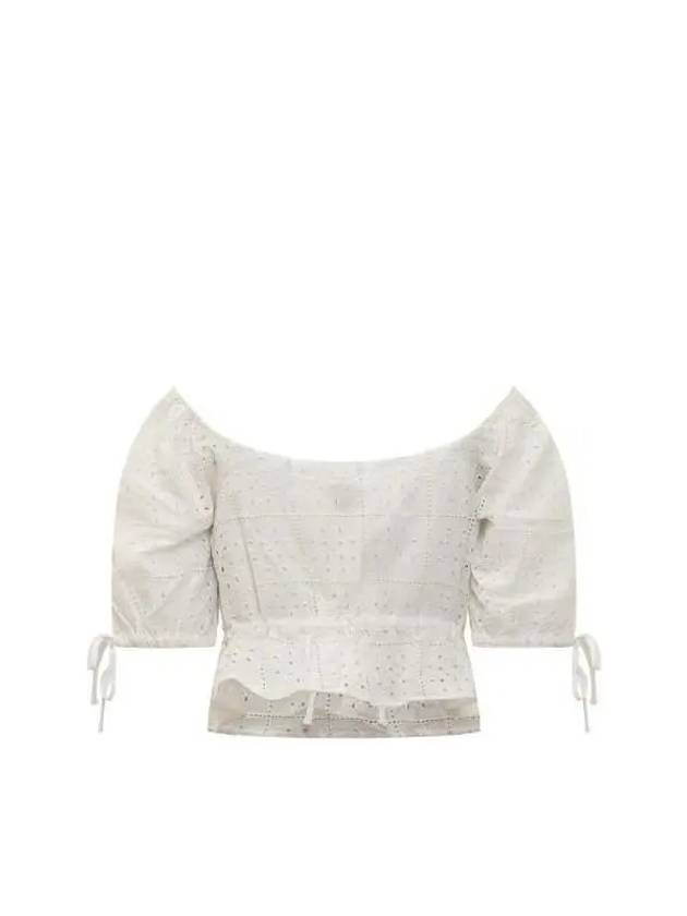 Ganni Broderie Anglaise Crop Blouse White - GANNI - BALAAN 3