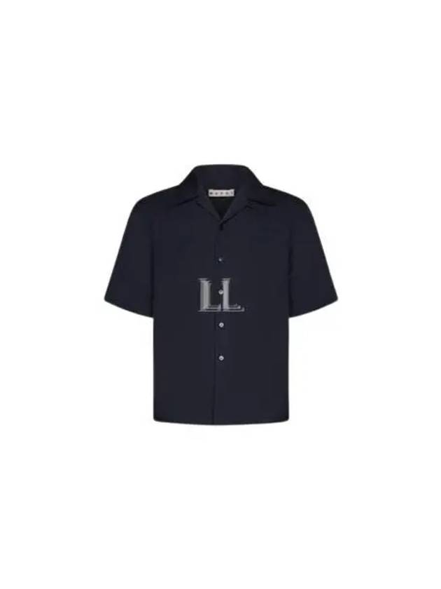 Cuban Collar Virgin Wool Short Sleeve Shirt Navy - MARNI - BALAAN 2