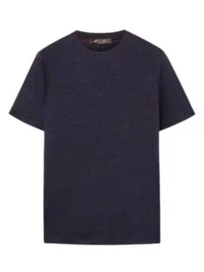 Crew Neck Linen Short Sleeve T-shirt Blue - LORO PIANA - BALAAN 2