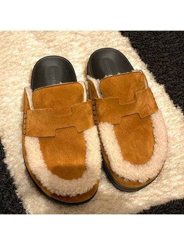 Fleece Suede Shearling Mule Uggs - HERMES - BALAAN 1