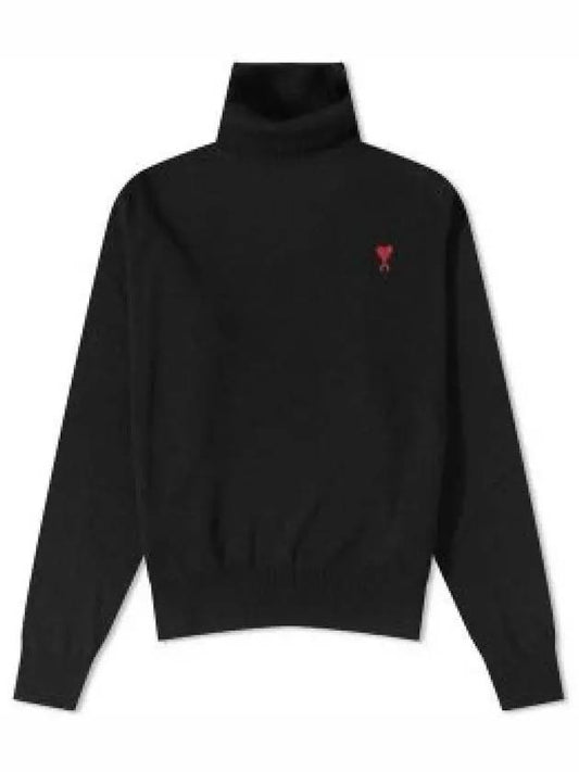 Men's Heart Logo Wool Turtleneck Black - AMI - BALAAN 2