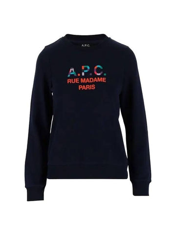 Women's Color Block Logo Sweat Sweatshirt Navy - A.P.C. - BALAAN 1