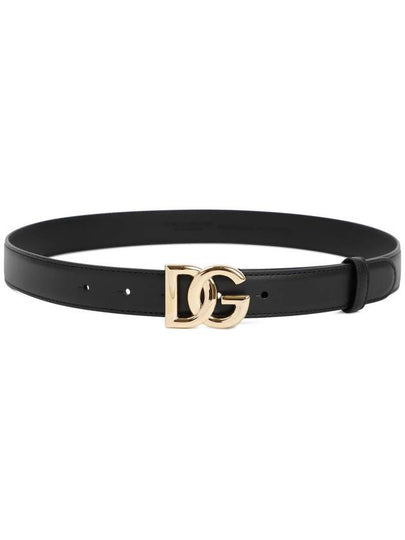 Women's Gold DG Logo Leather Belt Black - DOLCE&GABBANA - BALAAN 2