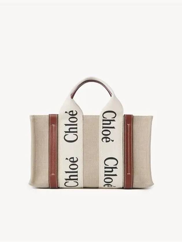 Woody Small Canvas Tote Bag White Brown Beige - CHLOE - BALAAN 5