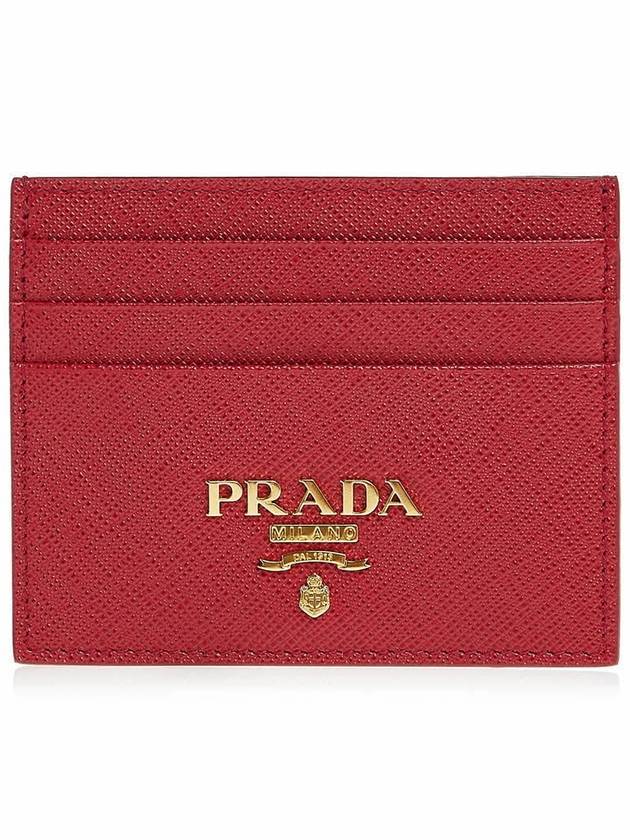 Metal Logo Saffiano Card Wallet Red - PRADA - BALAAN 11