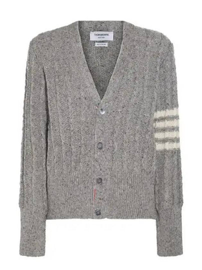 Donegal Twist Cable 4 Bar Classic V Neck Cardigan Light Grey - THOM BROWNE - BALAAN 2