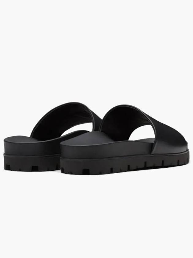 Triangle Logo Leather Band Slippers Black - PRADA - BALAAN 6