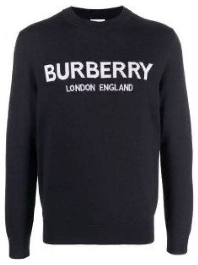 Jacquard Logo Wool Knit Top Navy - BURBERRY - BALAAN 2