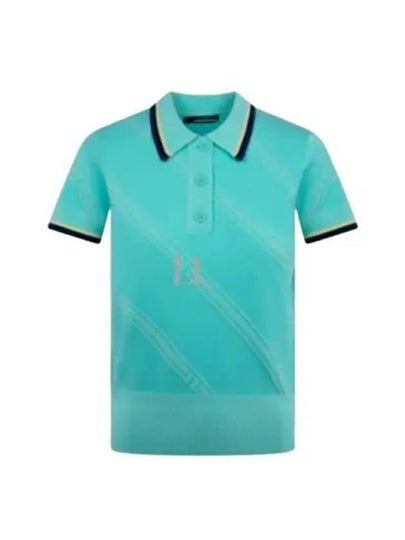 Women's Feline Knit Short Sleeve Polo Shirt Aruba Blue - J.LINDEBERG - BALAAN 2